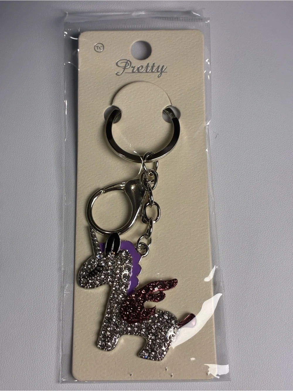 Silver Unicorn Keychain with Purple and Wine Accents